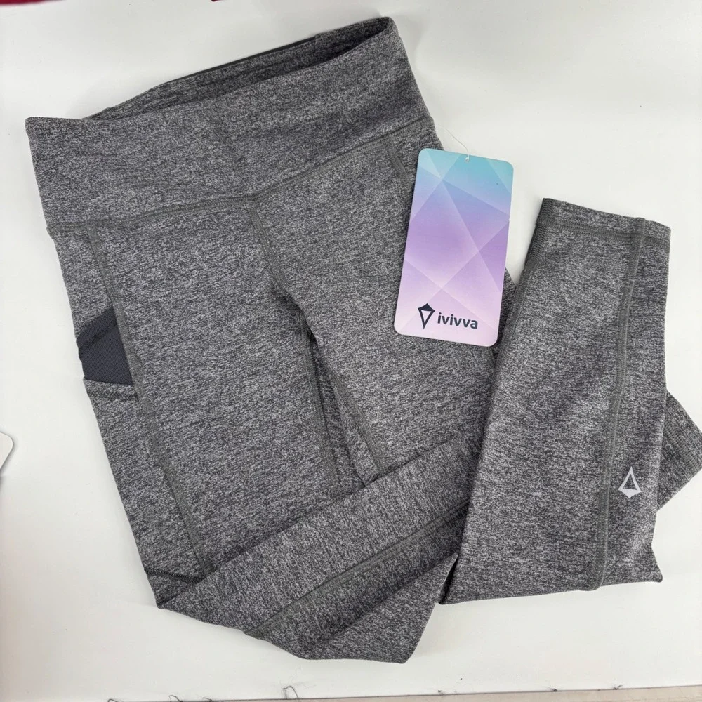 Ivivva Leggings Bundle Kids Size 7 Gray Blue Rhythmic Crop Namastay Focused Pant
